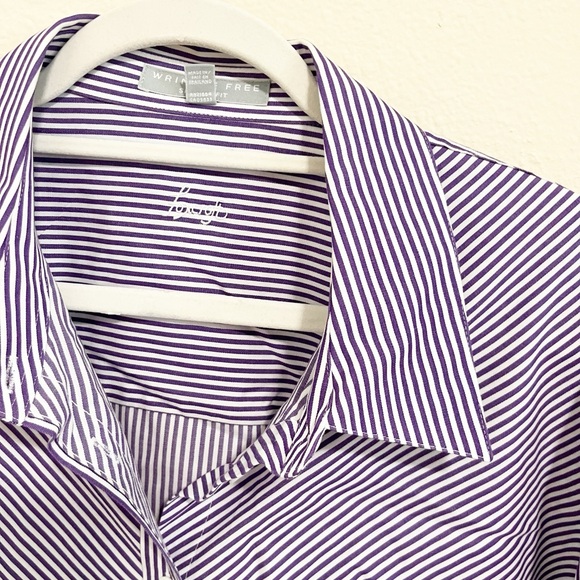 Foxcroft Purple and White Striped Button Down Shirt - Picture 4 of 7